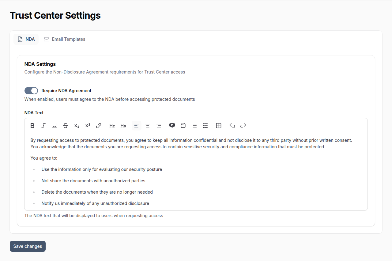 NDA Settings